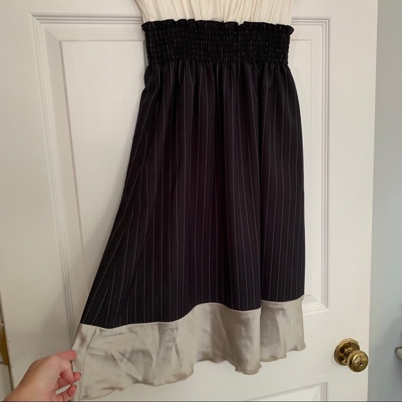 Cream silver navy pinstripe dress xs - Picture 2 of 5